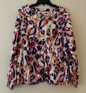 Belle by Kim Gravel Abstract Animal Print Blouse Size L thumbnail 1