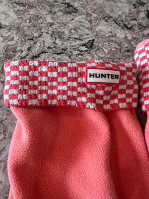 Hunter Tall Boot Socks Orange White Checker Cuff Size Large thumbnail 2