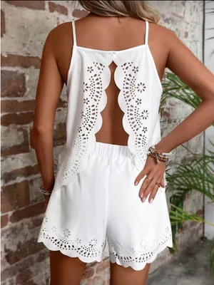 White lace cami and shorts set size small thumbnail 1