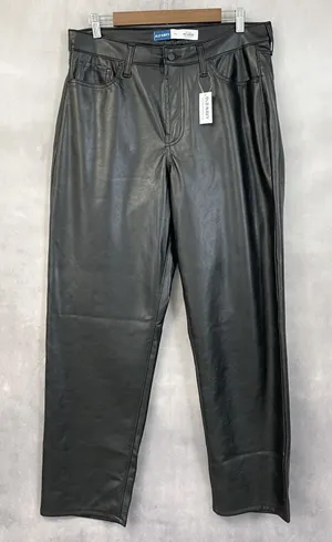Old Navy OG Loose Faux Leather Pants Women 14 High Rise Straight Edgy Indie Moto thumbnail 1