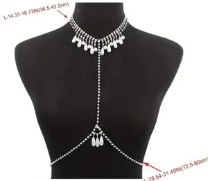 Faux Pearl Tassel Pendant Body Chain Full Of Shiny Rhinestone Body Chain Jewelry thumbnail 4