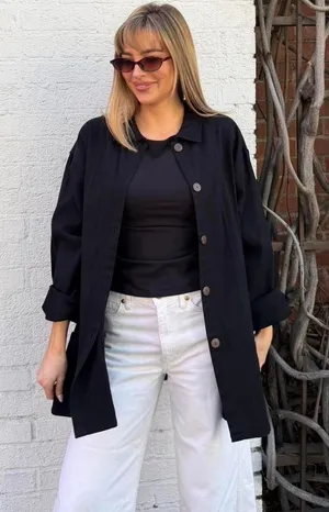 Vintage oversized Black button up jacket with pockets Size M/L #minimalist #workwear thumbnail 1