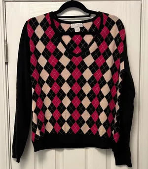 Vintage Y2K Marshall Field’s 100% Cashmere Argyle V-Neck Sweater XL thumbnail 1