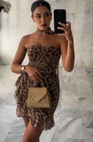 Zara Dress mini mesh sheer animal print Leopard Print Strapless Dress thumbnail 1