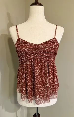 Daisy & Delilah Floral Cami Top Ruched Sleeveless Blouse Brown Medium‎ thumbnail 1