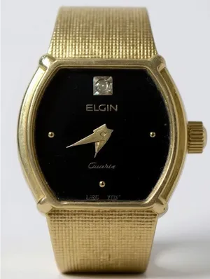 Elgin EK228-008 Quartz Women's Gold Tone Black Face Diamond‎ Accent Tank Watch thumbnail 1