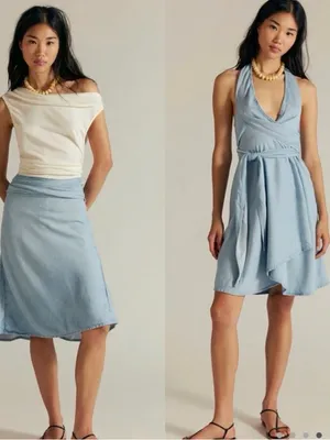 NWT Free People Light Blue A-Line Denim convertible skirt, size Xs thumbnail 2