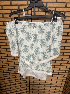 Joyspun white and green palm print short pajama set size 2X thumbnail 2