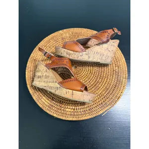 Maurices Womens Cognac Brown Perforated Cork Wedge Sandals Size 8.5 Boho Strappy thumbnail 8