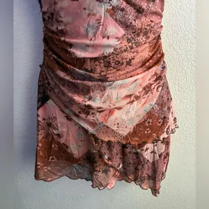 SheIn Y2K Fairytale Floral Halter Boho Backless Rusty Orange Patchwork Mini Dress S thumbnail 6