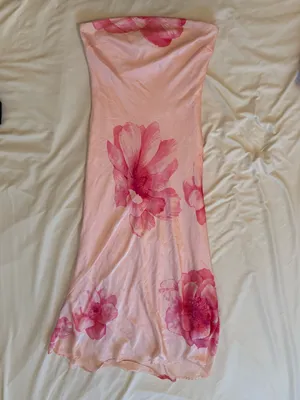 TRIXXI | Strapless Pink Floral Summer Vacation Maxi Dress | L thumbnail 2