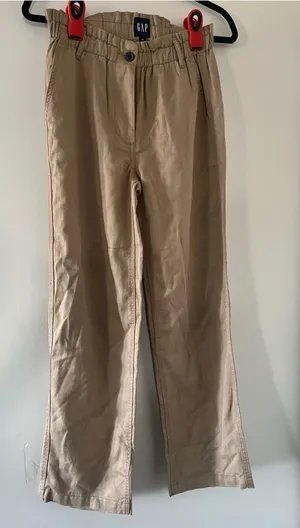 Gap Tan Khaki Wide Leg Pants 2 High Rise Elastic Waist Preppy Minimalist Coastal thumbnail 1