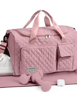 Quilted Pink Travel Duffel Bag Women's Carryall W thumbnail 5