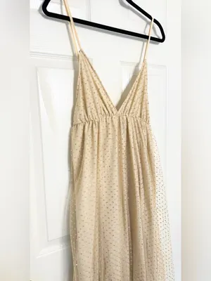 Beginning Boutique NWOT Faeriesty V-Neck Glitter Maxi Dress – Champagne/Gold – L thumbnail 5