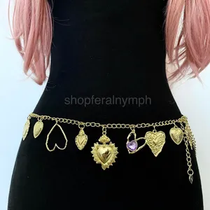 Gold Y2K Sacred Heart Charm Waist Chain Belt, Fits 20 to 44 Inches, X7GA1320 thumbnail 1