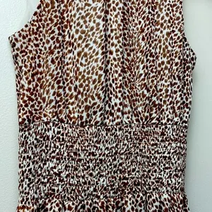 1.State‎ Animal Print Chiffon Smocked Mock Neck Dress in Brown Taupe thumbnail 5