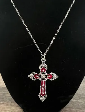 Gothic Cross Pendant 18” Necklace Stainless Steel Silver NWT thumbnail 1