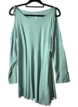 Free people‎ open shoulder teal dress women’s medium thumbnail 1