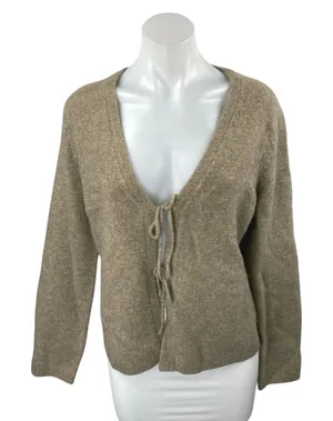 Abercrombie & Fitch Women's Brown Tan Tie Front Long Sleeve Cardigan Sweater L thumbnail 1