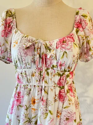 Blu Pepper Coquette style Floral Pink Puff-Sleeve Dress thumbnail 2