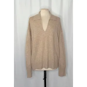 NWT!! FREE PEOPLE Eloura Cashmere‎ Henley Sweater Solid Light Brown Tan X-Large thumbnail 2