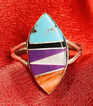 Southwest Sterling Silver Multi Stone Inlay Ring Sz 6-6.5 Signed P thumbnail 5