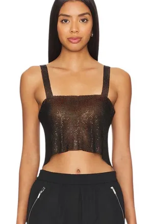Revolve superdown Black Sequin Square Neck Crop Top thumbnail 1