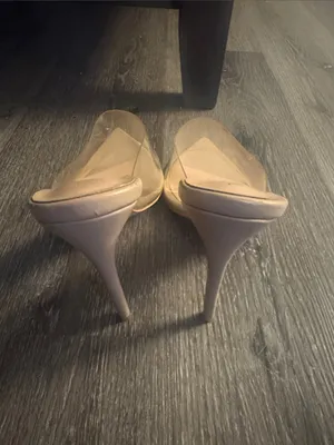 Nude Pointed Clear PVC Mule Heels Tan Size 9 thumbnail 4