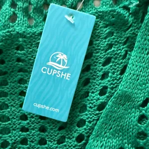 Cupshe Emerald Green Open Knit Crochet Mermaidcore Beach Mini CoverUp Dress Sz L thumbnail 5