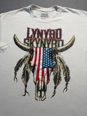 Lynyrd Skynyrd Americana Steer Skull T-Shirt 1X Oversized White Graphic Tee thumbnail 2
