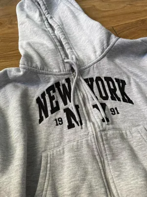 Cropped Light Gray 'New York' Zip-Up Hoodie thumbnail 2