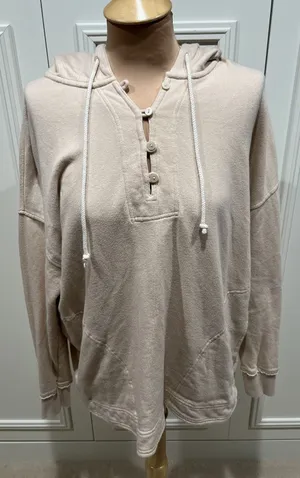 Aerie Beach Weekend Oversized Hoodie Women's Small Beige‎ Pockets Comfy thumbnail 1