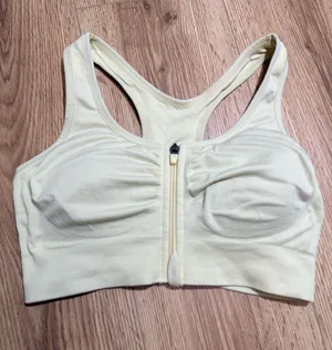 Womens Zip Front Sports Bra S Cream Racerback Padded Yoga‎ Gym Workout Top thumbnail 1