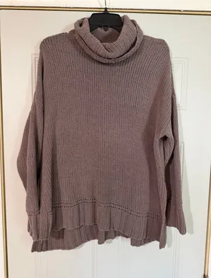 Aerie Small Mauve Knit Turtleneck Sweater Fall Winter Classic Chunky Oversized thumbnail 1