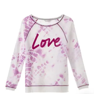 Victoria's Secret White Purple Pink Slouchy Pullover Sweatshirt Wide Neck Top M thumbnail 2