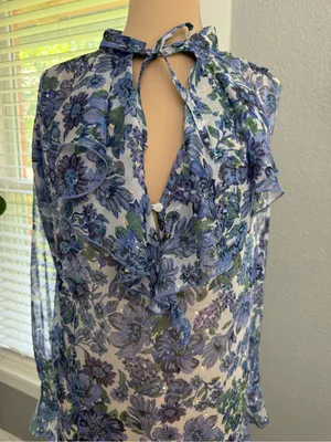 Sabina Musayev Sheer Floral Ruffle Tie-Neck Blouse Size XS thumbnail 3