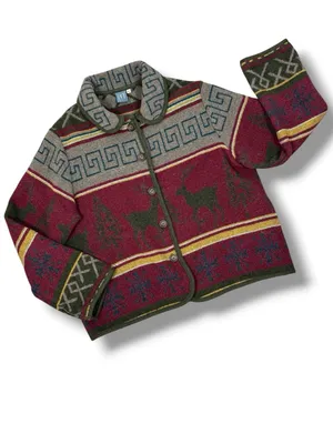 Vintage Ivy Wool Blend Blanket Jacket XL Lodge Print‎ Red Multi Western Gorpcore thumbnail 12