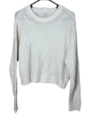 American Eagle Cream/off white Chunky Knit Cropped Sweater Womens Medium thumbnail 1