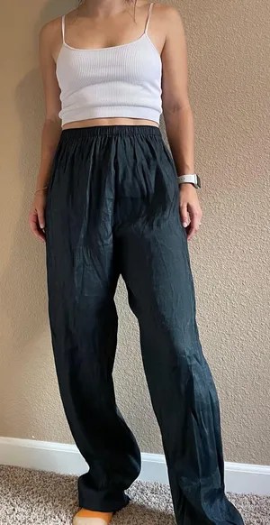 Black Shiny High Waisted Pants Size M thumbnail 1