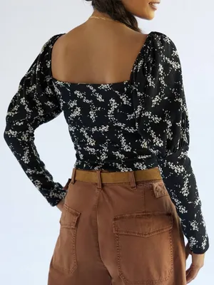 Anthropologie Floral Sweetheart Top Small Dark Coquette Cottagecore Prairie Chic thumbnail 2