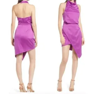 Elliatt Satin Halter Cocktail Dress Violet Asymmetrical Large NWT thumbnail 2