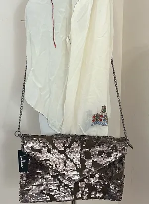 Lulus Bronze Sequin Envelope Convertible Crossbody/ Clutch NEW thumbnail 1