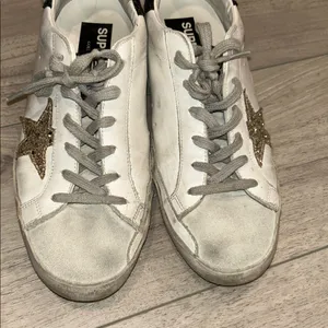 Golden Goose White Sneakers with Gold Star and Black Glitter Heel Tab Size 39 thumbnail 13