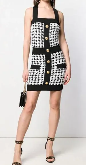 Coco and Shay Houndstooth Knit Mini Dress Size L Stretch Party Cocktail Sweater thumbnail 1