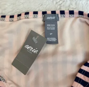 aerie Cheeky Swim Bottoms Light Pink Navy Blue Striped Low Rise NWT thumbnail 7