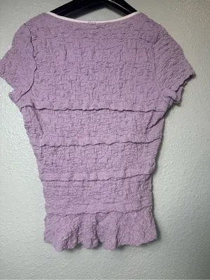 Free People Lavender Textured V-Neck Short Sleeve‎ Top Size Small thumbnail 2