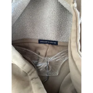 Brandy Melville Y2k Oversized Zip Up Hoodie Tan Beige Fleece Lined One Size thumbnail 5