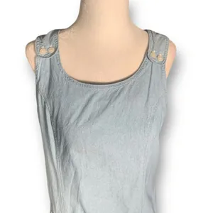 Vintage Light Wash‎ Cotton Midi Dress Sleeveless Pinafore Blue Medium Modest thumbnail 2