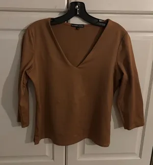 A'Nue Ligne Women's Brown‎ V-Neck 3/4 Sleeve Top Elegant Casual Medium thumbnail 1