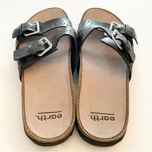 Earth Size 10 Black Sand‎ Antigua Perforated Buckle Slide Sandal Shoes thumbnail 4